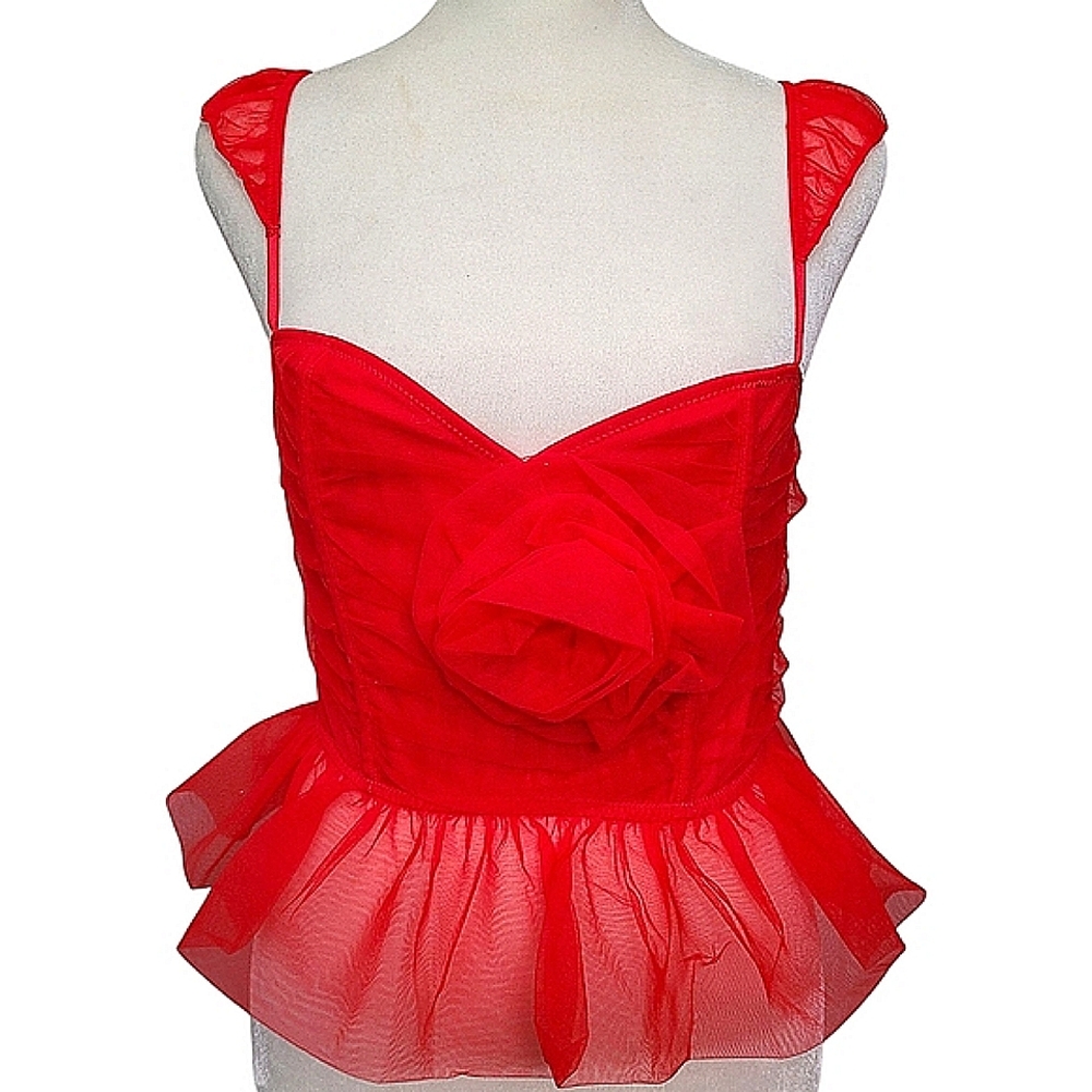 Urban Outfitters Out From Under Rosabelle Red Tulle Rose Corset Top M